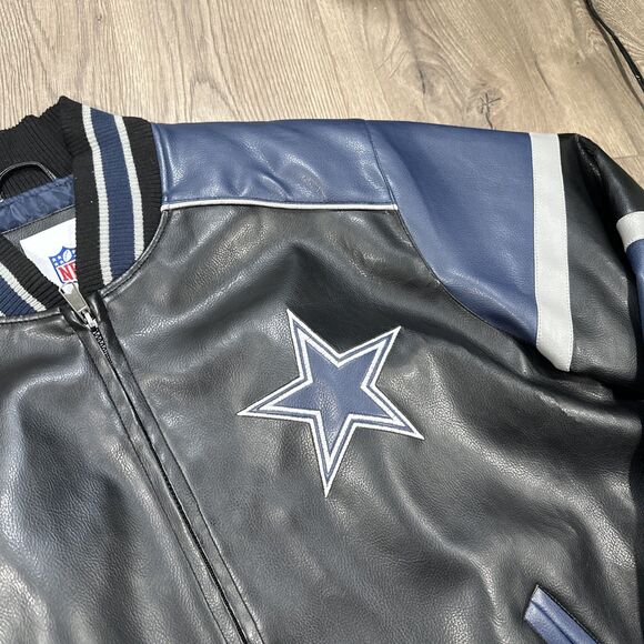 Dallas Cowboys Jacket Mens XL Vintage Black Faux Leather, G-III Bomber NFL - Picture 8 of 12